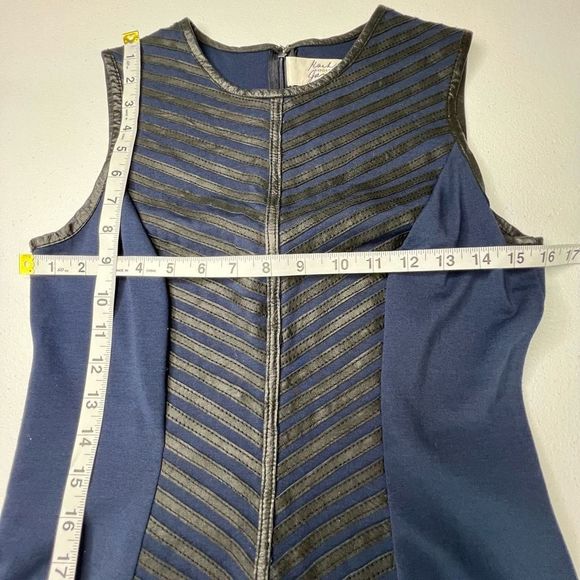 Mark & James by Badgley Mischka Navy Black Leather Trim Shift Mini Dress Small - Picture 12 of 15